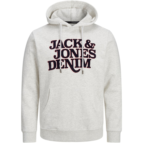 Textil Homem Sweats Jack & Jones 12211501 JJRACK SWEAT HOOD WHITE MELANGE Cinza