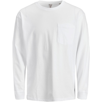 Textil Homem T-shirt mangas compridas Jack & Jones 12218186 JWHTANBY TEE LS CREW NECK WHITE Branco