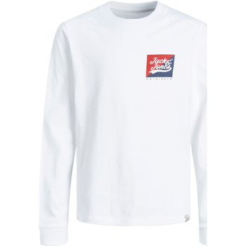 Textil Rapaz T-shirt mangas compridas Jack & Jones 12220947 JORBECKS TEE LS JNR BRIGHT WHITE Branco