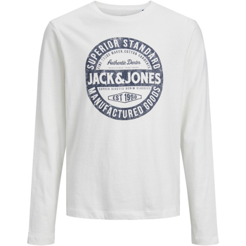 Textil Rapaz T-shirt mangas compridas Jack & Jones 12237416 JJEJEANS TEE LS O-NECK 23/24 NOOS JNR CLOUD DANCER Branco