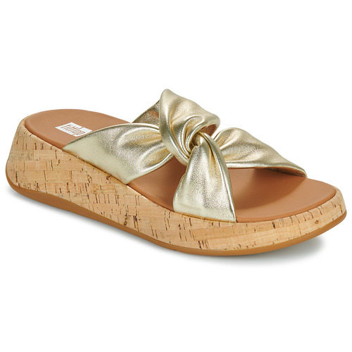 Sapatos Mulher Chinelos FitFlop F-Mode Leather-Twist Flatform Slides (Cork Wrap) Ouro