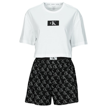 Textil Mulher Pijamas / Camisas de dormir Calvin Klein JEANS YAF S/S SHORT SET Preto / Branco