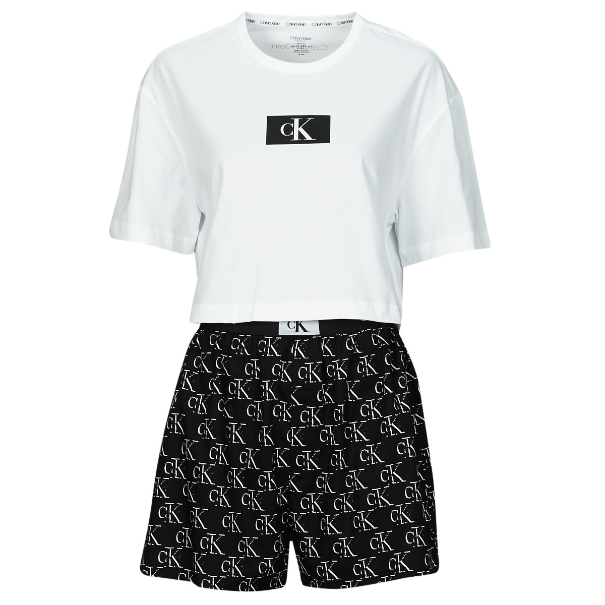 Textil Mulher Pijamas / Camisas de dormir CALVIN KLEIN 512 S/S SHORT SET Preto / Branco