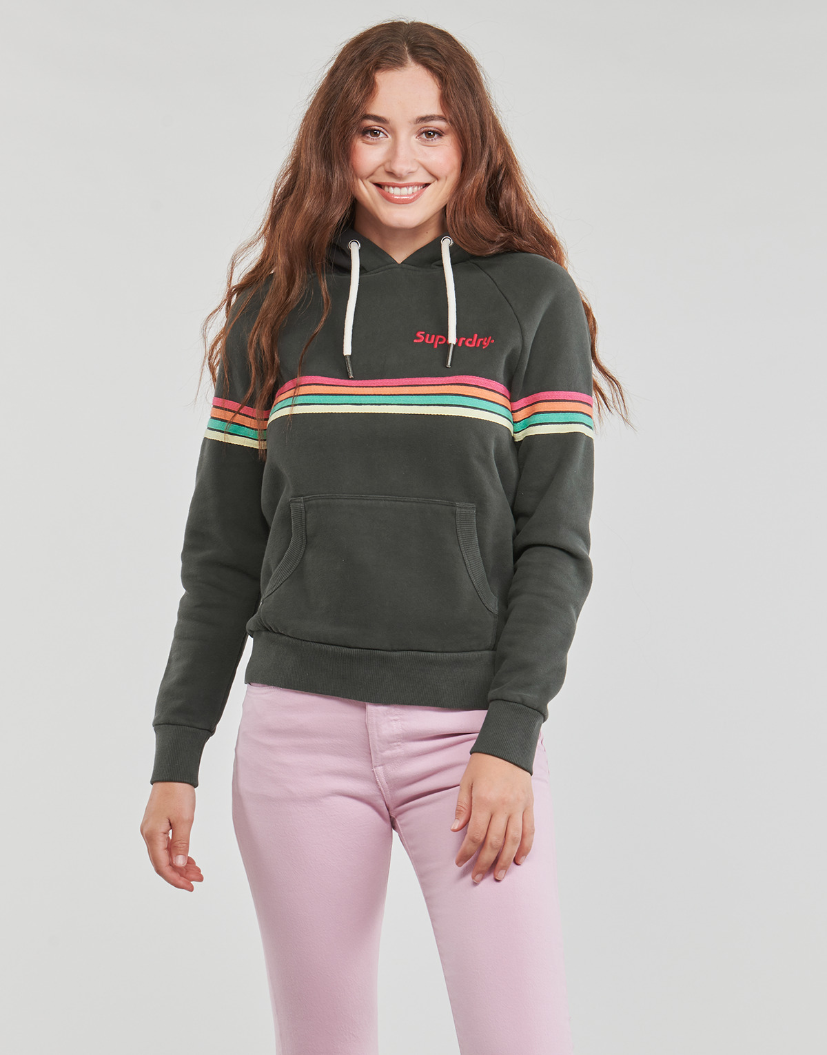 Textil Mulher Sweats Superdry RAINBOW STRIPE LOGO Sweater HOODIE Preto / Multicolor