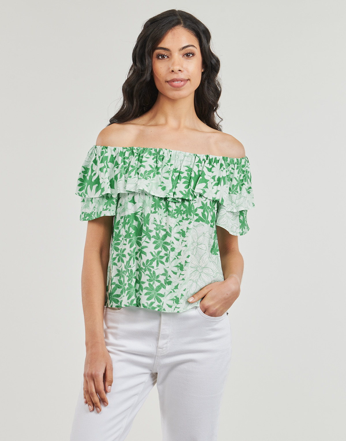 Textil Mulher Tops / Blusas Desigual BLUS_ANAÏS Branco / Verde