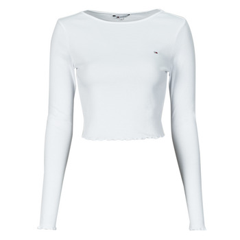 Textil Mulher T-Shirt mangas curtas quilted Tommy Jeans TJW RUCHE RIB TOP LS Branco