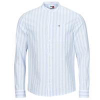 Textil Homem Camisas mangas comprida Tommy Jeans TJM MAO STRIPE LINEN BLEND SHIRT Branco / Azul