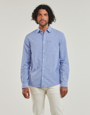 Textil Homem Camisas mangas comprida AW0AW08908 Tommy Jeans TJM REG LINEN BLEND SHIRT Azul
