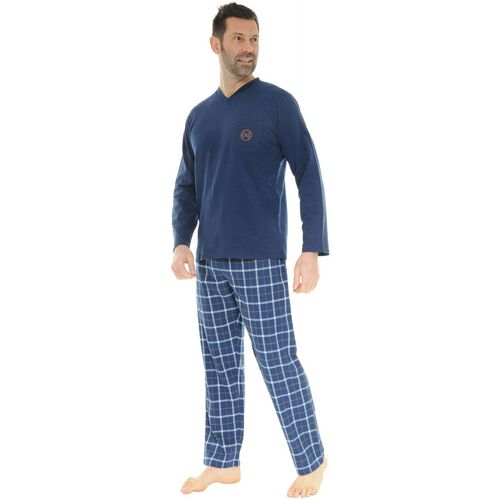 Textil Homem Pijamas / Camisas de dormir Christian Cane PYJAMA LONG COL V BLEU DORIAN Azul