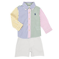 Textil Rapaz Conjunto Polo Ralph Lauren LS BD FNSHRT-SETS-SHORT SET Multicolor / Deckwash / Branco