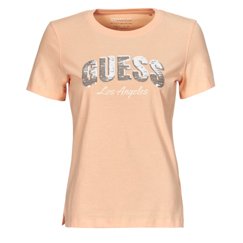 Textil Mulher sneakersy guess reima fl5rei ele12 white black Guess SEQUINS LOGO TEE Rosa