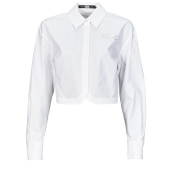 Tet-shirt Mulher camisas Karl Lagerfeld crop poplin shirt Branco