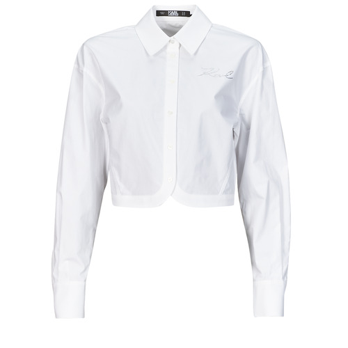 Tet-shirt Mulher camisas Karl Lagerfeld crop poplin shirt Branco