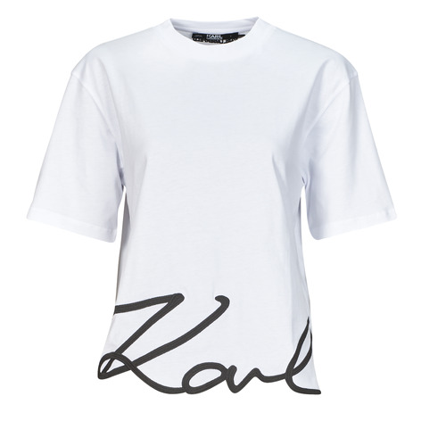 Textil Mulher Gola em V Karl Lagerfeld karl signature hem t-shirt Branco