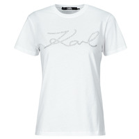 Textil Mulher T-Shirt mangas curtas Karl Lagerfeld rhinestone logo t-shirt Branco