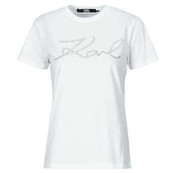 Textil Mulher Receba uma redução de Karl Lagerfeld rhinestone logo t-shirt Branco