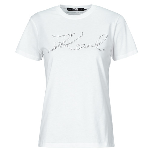 Textil Mulher Klxcd unisex faux fur biker Karl Lagerfeld rhinestone logo t-shirt Branco