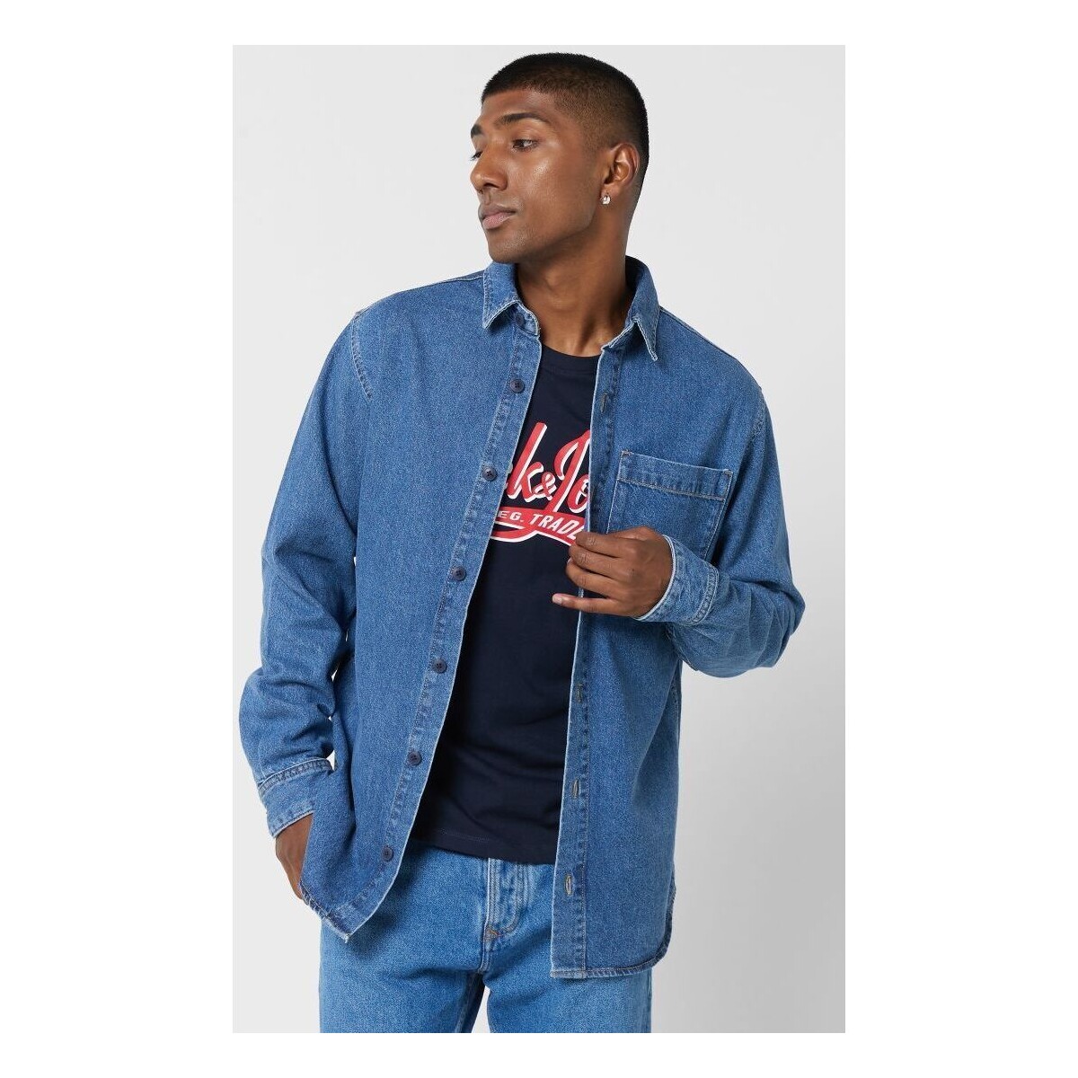 Textil Homem Camisas mangas comprida Jack & Jones 12224329 CREEK-MEDIUM BLUE DENIM Azul