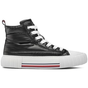 Sapatos Mulher Botins Tommy Granatowy Hilfiger HIGH TOP LACEUP SNEAKER Preto
