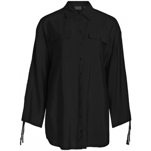 Textil Mulher packable windbreaker jacket Vila Camisa Klaria Oversize L/S - Black Preto