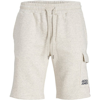 Textil Homem Shorts / Bermudas Jack & Jones 12225165 JPSTATLAS CARGO SWEAT SHORTS WHITE MELANGE Cinza