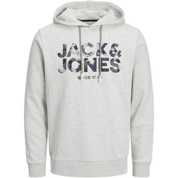 Textil Homem Sweats Jack & Jones 12235338 JJJAMES SWEAT HOOD WHITE MELANGE Cinza