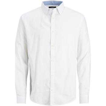 Textil Homem Camisas mangas comprida Precisa de ajuda 12248389 JPRBLABELFAST SHIRT L/S PS WHITE Branco