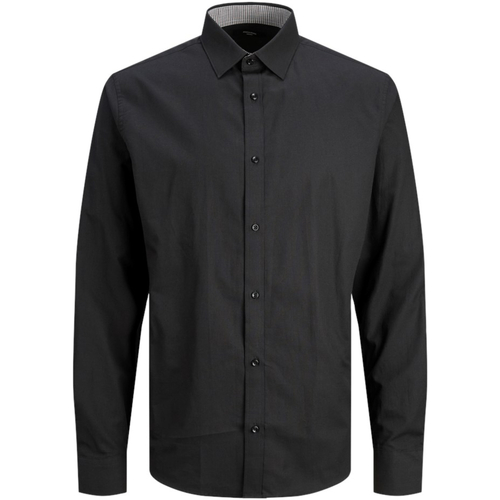 Textil Homem Camisas mangas comprida Precisa de ajuda 12248389 JPRBLABELFAST SHIRT L/S PS BLACK Preto