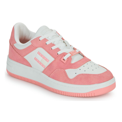 Sapatos Mulher Sapatilhas X007 Tommy Jeans TJW RETRO BASKET WASHED SUEDE Branco / Rosa