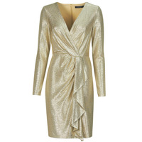 Textil Mulher Vestidos curtos Lauren Ralph Lauren CINLAIT-LONG SLEEVE-COCKTAIL DRESS Ouro
