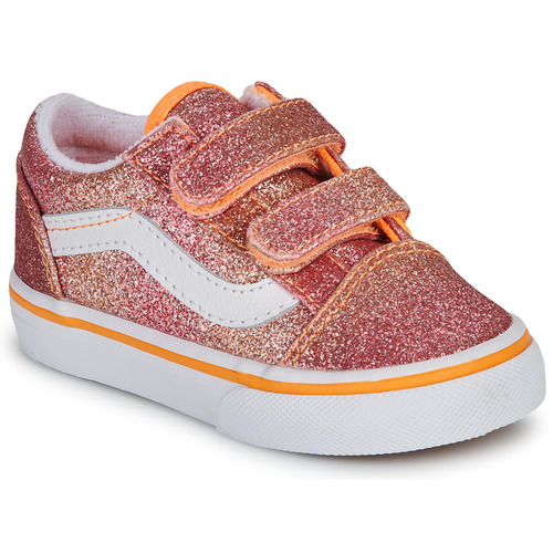 Sapatos Rapariga Sapatilhas Lowland Vans Old Skool V SUNRISE GLITTER MULTI/TRUE WHITE Laranja / Vermelho