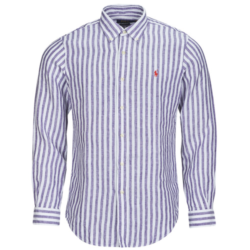 Textil Homem Camisas mangas comprida Chemise Coupe Droite En Oxford CHEMISE COUPE DROITE EN LIN Marinho / Branco