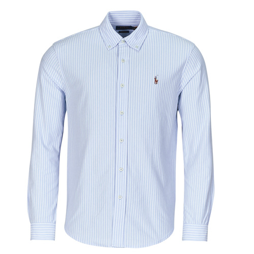 Textil Homem Camisas mangas comprida A garantia do preço mais baixo CHEMISE AJUSTEE COL BOUTONNE EN OXFORD MESH PIQUE Azul / Branco