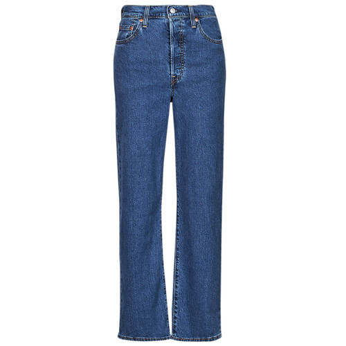 Textil Logo Calças Jeans Levi's RIBCAGE STRAIGHT ANKLE Lightweight Azul