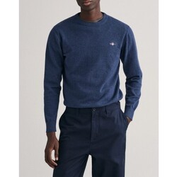 Textil Homem camisolas Gant Pulover com decote redondo numa mistura de algodão e lã Azul