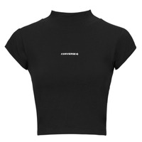 Textil Mulher T-Shirt mangas curtas Logo Converse WORDMARK TOP BLACK Preto