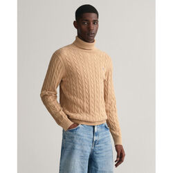 Textil Homem camisolas Gant Pulover com gola alta em malha entrançada de algodão Bege