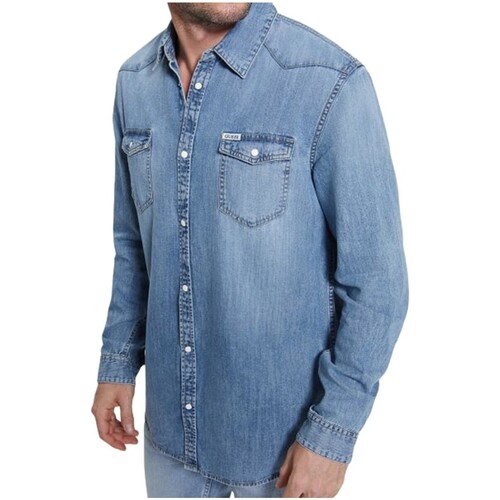 Textil Homem Camisas mangas comprida Guess M3GH02 D14LC Azul