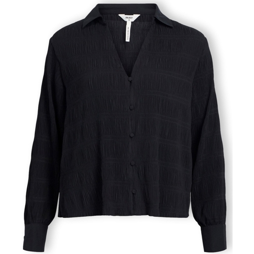Textil Mulher Tops / Blusas Object Camisa Stina L/S  - Black Preto