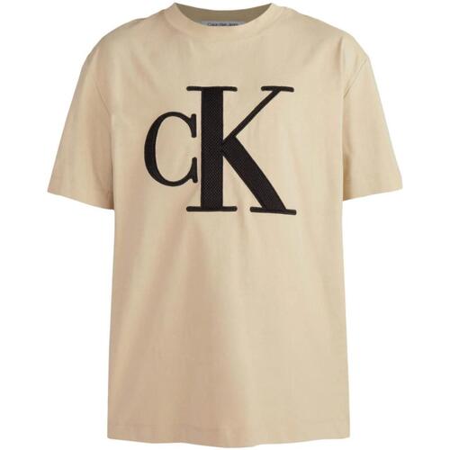 Textil Homem T-Shirt mangas curtas Calvin Logo Klein Jeans  Bege
