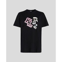 Textil Mulher T-shirts e Pólos Karl Lagerfeld 240W1727 OVERSIZED IKONIK VARSITY TEE Preto