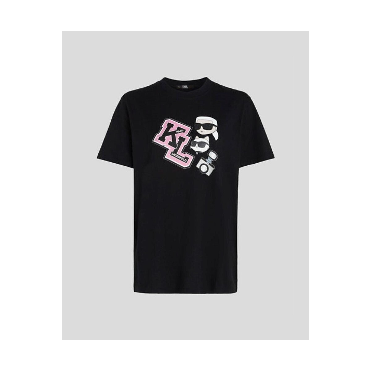 Textil Mulher T-shirts Shorts e Pólos Karl Lagerfeld 240W1727 OVERSIZED IKONIK VARSITY TEE Preto