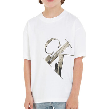 Textil Rapaz T-shirts e Pólos Calvin Klein JEANS rose-print  Branco