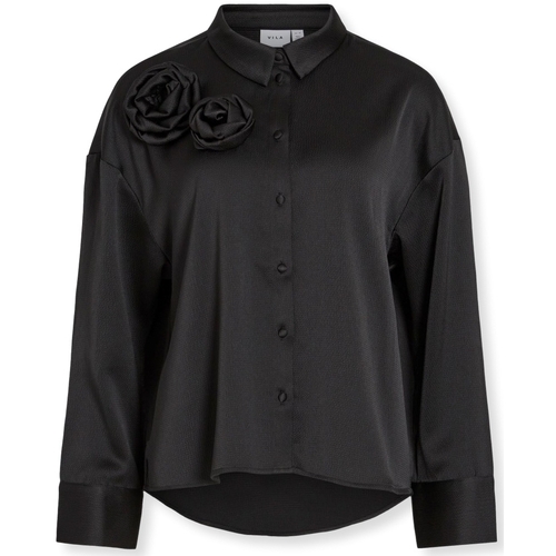 Textil Mulher Tops / Blusas Vila Camisa Medina Rose L/S - Black Preto