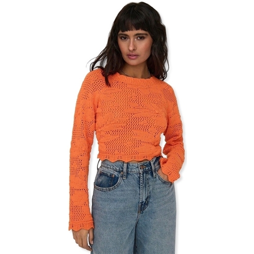 Textil Mulher camisolas Only Malha Cille Life L/S - Tangerine Laranja