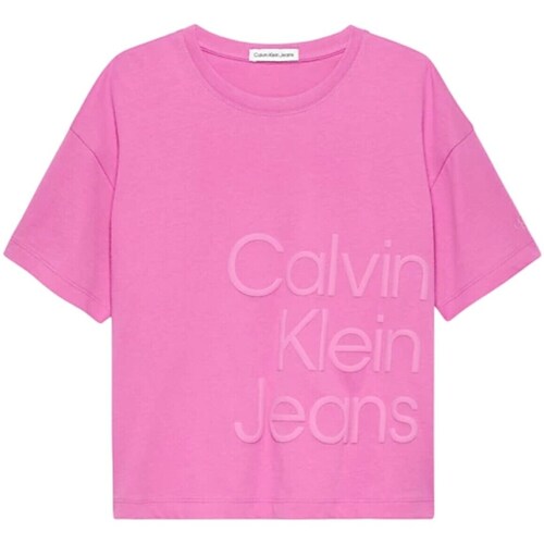 Textil Rapariga T-Shirt mangas curtas Calvin Klein striped IG0IG02346 Rosa