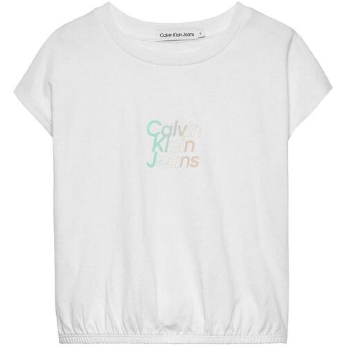Textil Rapariga T-Shirt mangas Womenss Calvin Klein Jeans  Branco