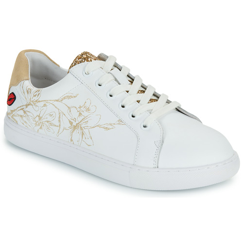 Sapatos Mulher Sapatilhas Bons baisers de Paname SIMONE GOLD FLOWERS Branco / Ouro
