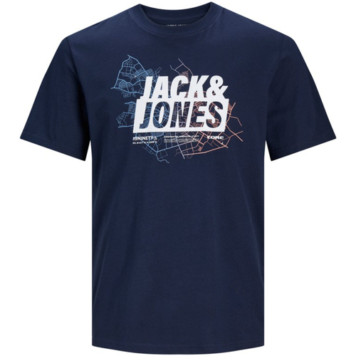 Textil Homem T-Shirt mangas curtas Jack & Jones 12252376 JCOMAP LOGO TEE SS CREW NECK SN NAVY BLAZER Azul