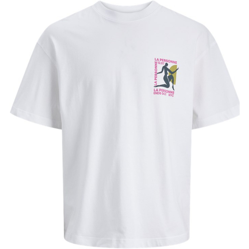 Textil Homem T-Shirt mangas curtas Jack & Jones 12247018 JORCAPITAL POSTER TEE SS CREW NECK LN BRIGHT WHITE Branco